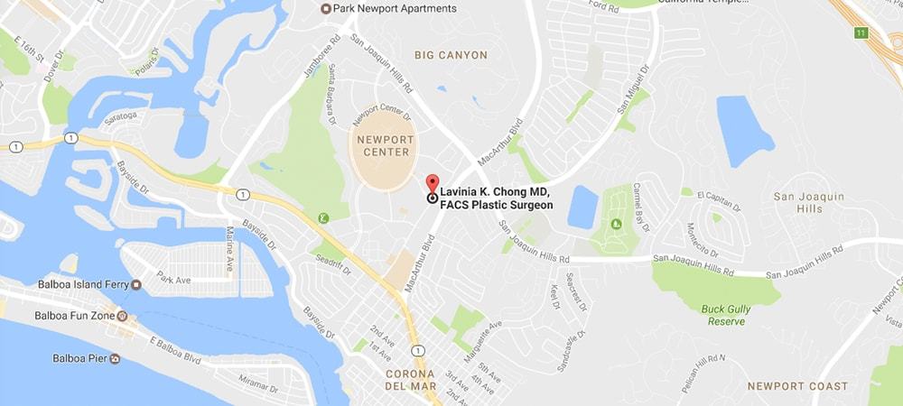 Newport beach map of dr Lavinia chong's Practice