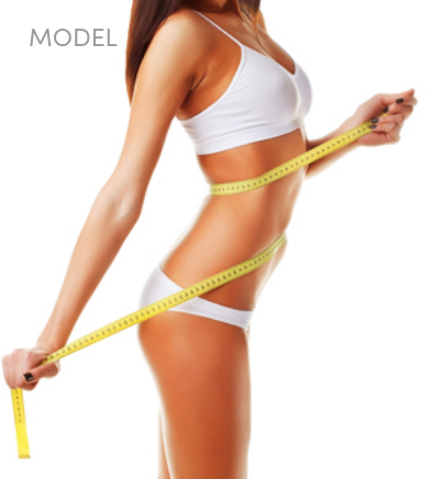 Mid Body Shot of thin Woman Wrapping Measuring Tape Around Herself